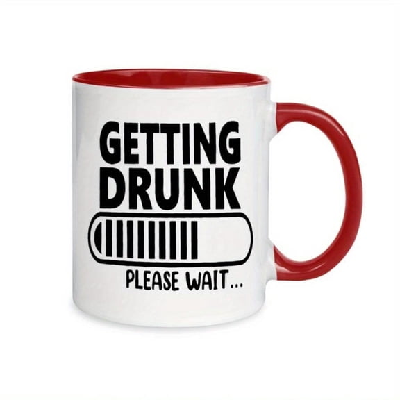 1pc Funny Getting Drunk Mug with Progress Bar Design 11oz White Red Ceramic Coffee Cup Humorous Birthdays Christmas Summer or Holidays Parties Gatherings Holiday Item Playful Desig