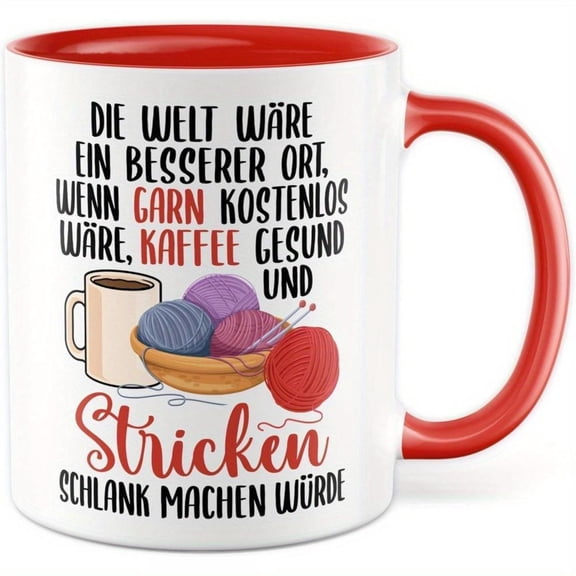 1pc Funny Knitting Mug If Crocheting Would Make Me Slimmer German Saying Coffee Cup 330ml 11oz Dishwasher Microwave Ceramic Cup Knitters Crocheters Girlfriend Yarn Crafters Birthday Christmas Present