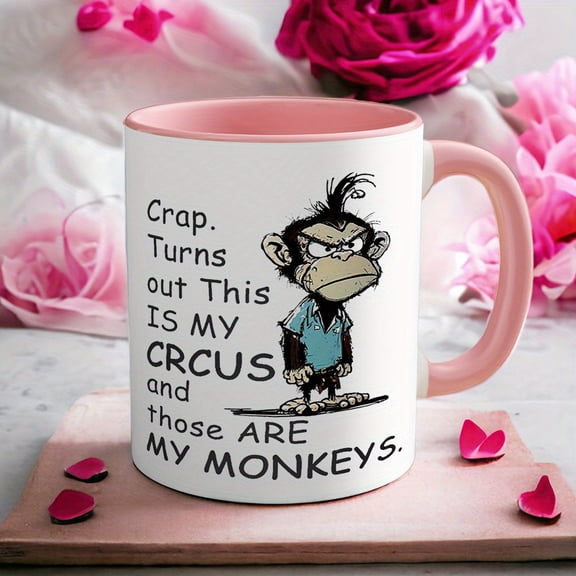 1pc Funny Monkey Mug "This Is My Circus" with Cute Monkey Face & Circus Banner - Dishwasher & Microwave Safe Coffee Tea Cup for Office, Use - 11oz Gift for Christmas, Birthday, Circus-Themed