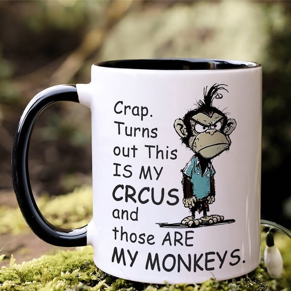 1pc Funny Monkey Mug "This Is My Circus" with Cute Monkey Face & Circus Banner - Dishwasher & Microwave Safe Coffee Tea Cup for Office, Use - 11oz Gift for Christmas, Birthday, Circus-Themed