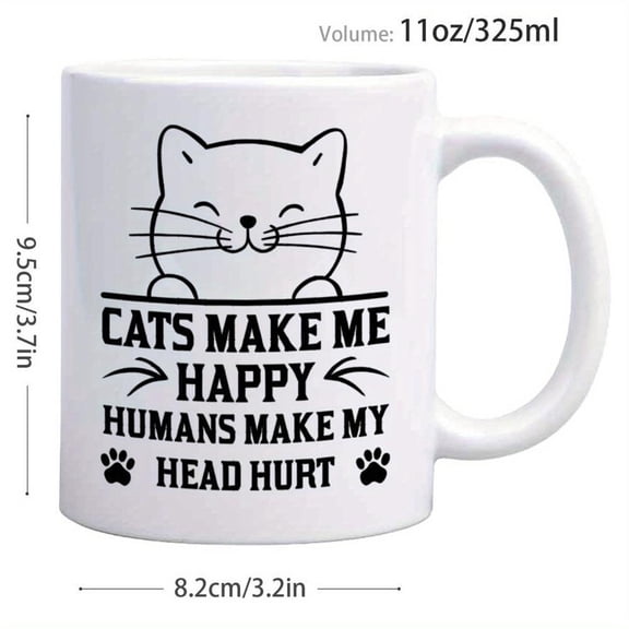 1pc Funny Mug with s Make Me Happy Humans Make My Hurt Saying Cute Black Coffee Cup with Design Dishwasher Ceramic Cup Ladies Gentlemen Birthday or Ho