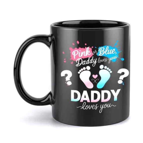 1pc Funny New Dad Mug Daddy Loves Cup with Pink Blue Footprints 11oz Black Ceramic Coffee Cup Father s Day Birthday Wedding Shower New Dads Ideal Office Home or Special Occasions F