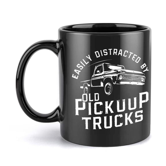 1pc Funny Old Pickup Trucks Ceramic Mug 11oz Black with White Text Classic Car Graphic Hand Wash Only Reusable Coffee Cup Office Home Parties Weddings Ideal Birthdays Holidays Offi