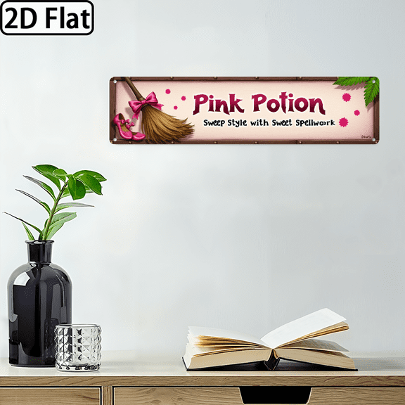 1pc, Funny Pink Potion Sign, Witchcraft Theme, Wall Hanging, Vintage Style Wall Decor for Halloween, Kitchen, Entryway, Bedroom, Decorative Sign, 4X16 Inch