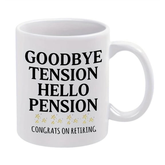 1pc Funny Retirement Mug Goodbye Tension Hello Pension Cup with Stars Ceramic Coffee Cup 11oz Office Home Drinkware Birthday Retirement Gifts Coworkers Teachers Nurses Funny Farewe