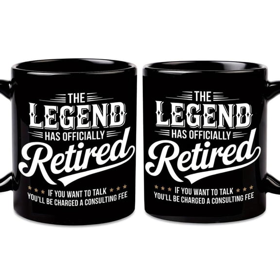 1pc Funny Retirement Mug The Legend Has Officially Retired 11oz Black Ceramic Coffee Cup with White Lettering Cursive Style Design Ideal Retirees Cowo