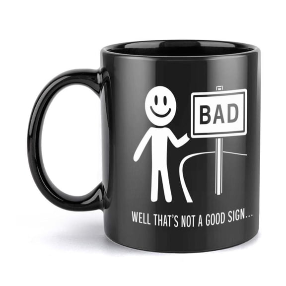 1pc Funny Sarcastic Bad News Ceramic Mug 11oz Cartoon Character Design Black with White Text Coffee Tea or Cold Drinks Ideal Birthday Holiday Reusable Drinkware