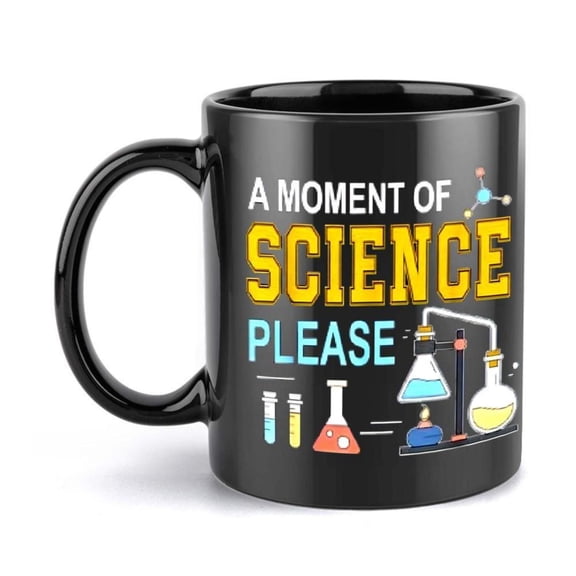 1pc Funny Science Mug with A Moment of Science Please Lab Design Black Coffee Cup with Beakers 11oz Ceramic Cup Chemists Biologists Teachers Birthday Christmas Wedding Gifts Scient