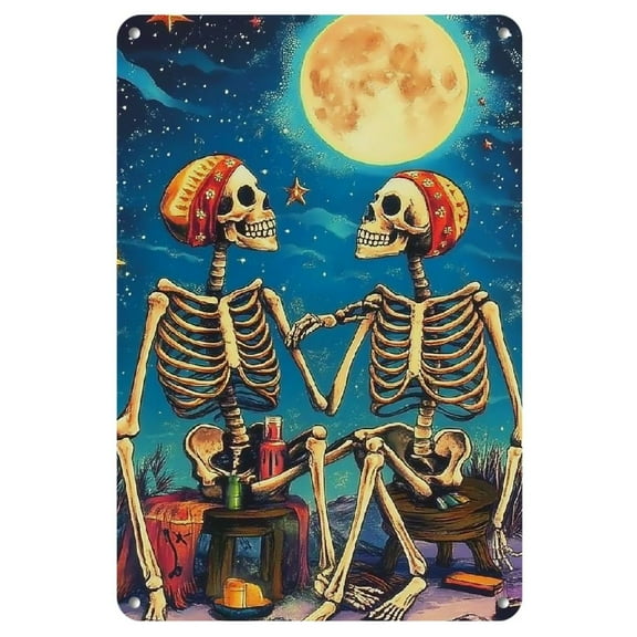 1pc, Funny Skeletons Vintage Metal Tin Sign - Retro Halloween Wall Decor for Home, Bar, Garage, Patio, 8x12 Inch
