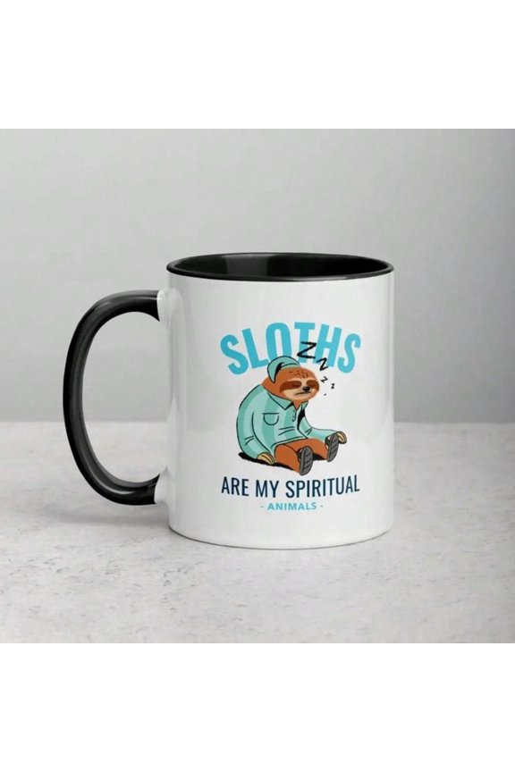 1pc Funny Sloth Ceramic Coffee Mug 11oz Sloths Are My Spirit Animals Design Insulated Office Mug With Blue Lettering Sleeping Sloth In Green Hoodie Ea