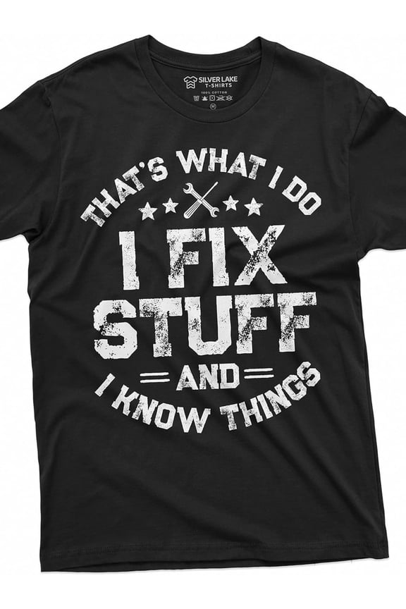 [1pc Funny T-Shirt] 100% Cotton Men's Funny "I Fix Stuff" T-Shirt | Casual Round Neck, Machine Washable, All-Season Comfort for Men & Teens | Perfect for Outdoor, Sports & Leisure, Mechanic T Shirts