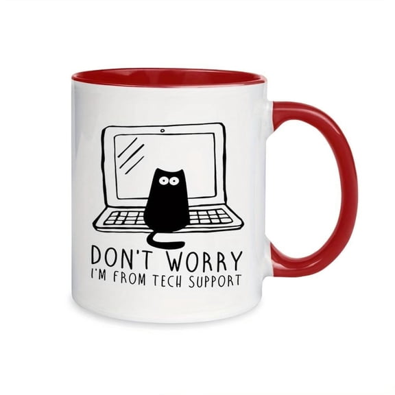 1pc Funny Tech Laptop Computer Mug 11oz White Ceramic Coffee Cup with Don t Worry I m From Tech Slogan Red Rim IT Professionals Programmers Tech Workers