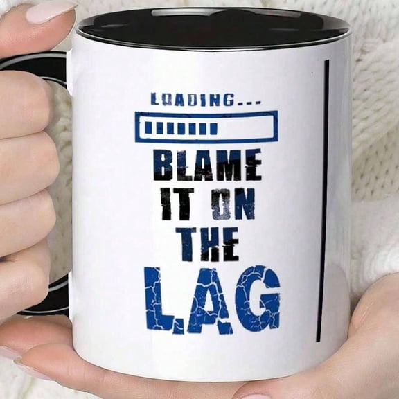 1pc Funny Tech Themed Discharge Mug EDM Coffee Cup With Computer Loading Bar Design Blame It On Lag Slogan 11oz 360ml Reusable Cup Gamers IT Professio