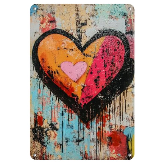 1pc Futuristic Heart Wall Art, 8"x12" Iron Sheet Painting, Tech-Savvy Love Symbols, Sci-Fi Affection Cybernetic Emotion Expressions, No Electricity Required, Featherless