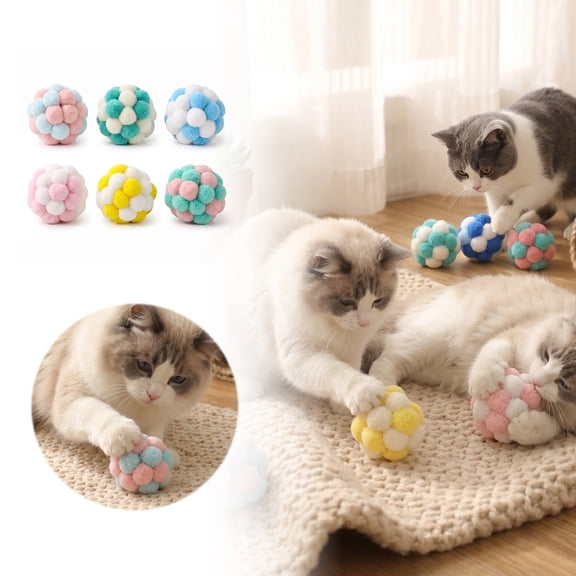 1pc Fuzzy Cat Pom Pom Balls, Soft Plush Cat Toys for Indoor Cats, Colorful Interactive Balls for Kittens and Adult Cats, Chewing, Chasing, Bouncing Cat Toys