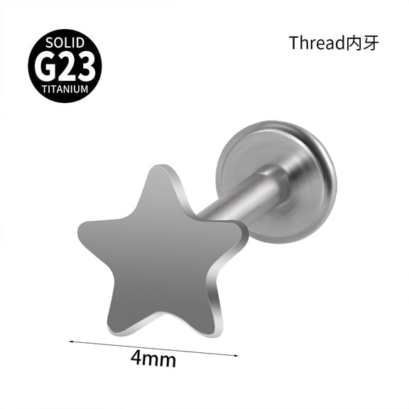 1pc G23 Titanium 17 Gauge Internally Threaded Labrets Piercing Jewelry for Women Men Stainless Steel Color Star 8mm Pin: 1.2mm