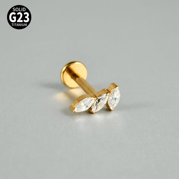1pc G23 Titanium Micro Pave Cubic Zirconia Cartilage Earrings Internally Threaded Labrets Stud Tragus Stud Flat Back Earring Leaf Golden 8mm