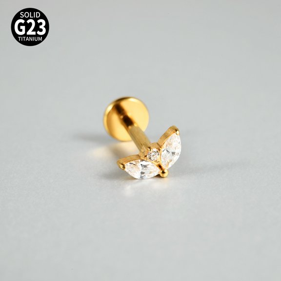 1pc G23 Titanium Micro Pave Cubic Zirconia Cartilage Earrings Tragus Stud Flat Back Earring Leaf Golden 8mm Pin: 1.2mm