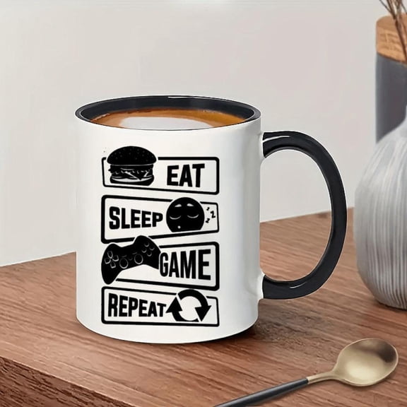 1pc Gamer S Ceramic Mug 11oz Insulated Reusable Coffee Cup with Eat Sleep Game Repeat Design Washable Multipurpose Teacup Home Office Party Ideal Game