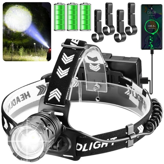 1pc Garberiel 30W High Lumens Rechargeable Headlamp,Super Bright LED Headlamp with Power Output Function, 3Modes LED Headlight for Hiking, Camping, Fishing (Included Battery)