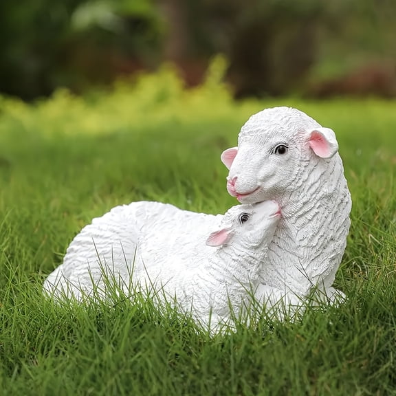 1pc Garden Lamb Statue Decoration Ornament, Simulated Animal Lamb Ornament, Outdoor Garden DIY Resin Handicraft Sculpture, Suitable for Yard Lawn Balcony Home Decoration, New Home Gift