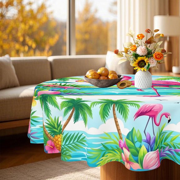 1pc Garden Party Beach Themed Round Tablecloth, Versatile Cover for Living Room Summer Brunch Layout, 35/49/60/71 Inch