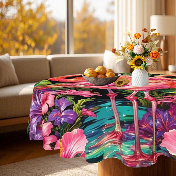 1pc Garden Party Bold Tropical Round Tablecloth, Versatile Cover for Living Room Summer Brunch Layout, 35/49/60/71 Inch