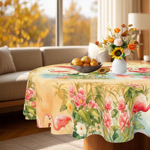 1pc Garden Party Flamingo Tropical Round Tablecloth, Versatile Cover for Living Room Summer Brunch Layout, 35/49/60/71 Inch