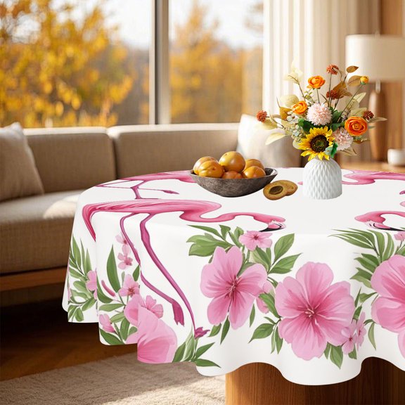 1pc Garden Party Tropical Bird Leaf Round Tablecloth, Versatile Cover for Living Room Summer Brunch Layout, 35/49/60/71 Inch