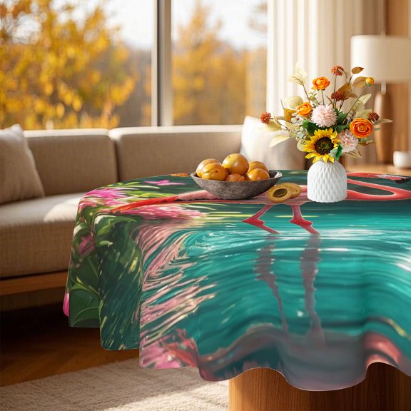 1pc Garden Party Tropical Bird Round Tablecloth, Versatile Cover for Living Room Summer Brunch Layout, 35/49/60/71 Inch