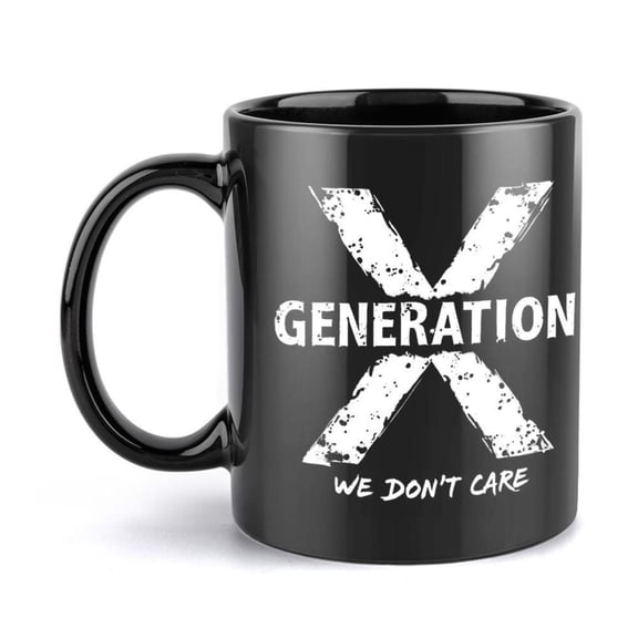 1pc Generation X Mug Bold Generation X Text Cross Design Black Cup with White Lettering 11oz Ceramic Coffee Cup Office Home Parties Birthday Wedding Labor Day Gifts Funny Gen X Say