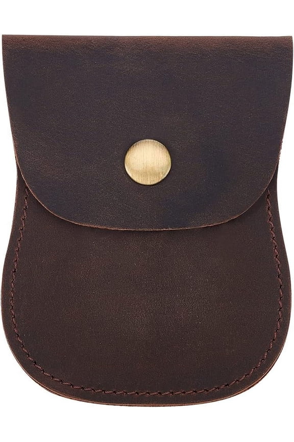 1pc Genuine Leather Coin Purse Pouch Portable Change Purse Wallet Holder with Alloy Snap Button