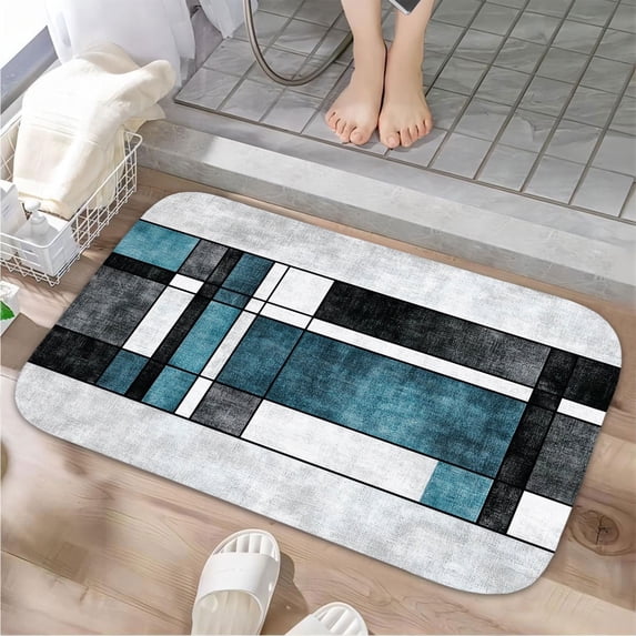 1pc Geometric Abstract Art Absorbent Non-Slip Bathroom Thickened Flannel Rug Decor,Soft,Quick Drying,Suitable For Indoor/outdoor Use,Bathrooms,Bedrooms,Kitchens,Terrace,Laundry Rooms,16"x24"
