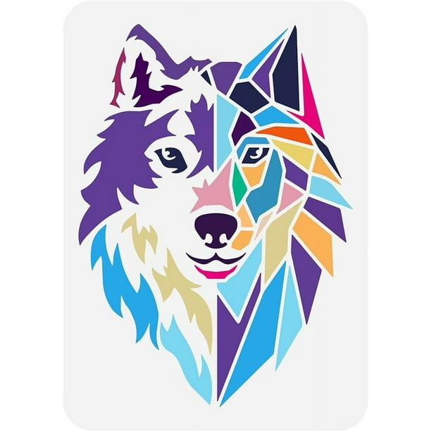 1pc Geometric Wolf Head Stencil Reusable Drawing Template Stencil for Painting on Wood and Furniture 8.3x11.7inch