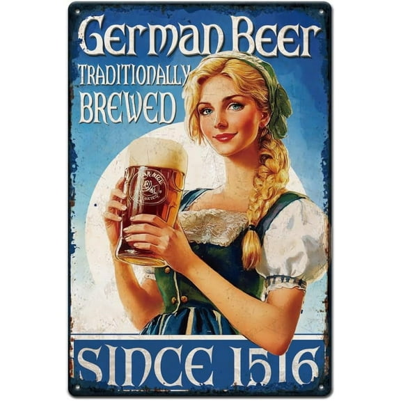 1pc German Beer and Beauty Metal Tin Sign German Beer Vintage Metal Signs Pretty Woman Wall Decor Bar Theme Retro Tin Signs Vintage Metal Plaque Beer Wall Decor for Bar Pub Man Cave