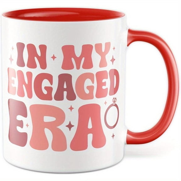 1pc German In My Engaged Era Ceramic Coffee Mug 11 16oz Red Pink Design with Heart Accents Weddings Valentine S Day and Special Occasions Coffee Bar A