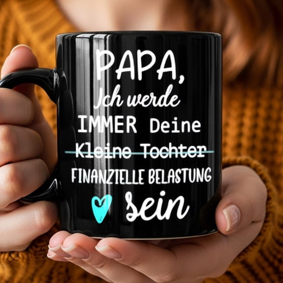 1pc German & English Bilingual Papa Definition Coffee Mug - Black Ceramic Cup With White & Turquoise German Text, Dad Quotes Gift For Father's Day, Birthday, German Phrase Bookend Design (Ideal For