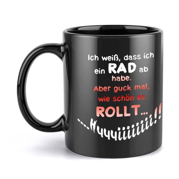 1pc German Language Coffee Mug with Funny German Text Bold Lettering 11oz Black White Ceramic Cup with German Quotes e g Ich Wei Das Rad Ab I Know How to Ride a Ideal Birthday Hol