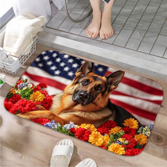 1pc German Shepherd Absorbent Non-Slip Bathroom Thickened Flannel Rug Decor,Soft,Quick Drying,Suitable For Indoor/outdoor Use,Bathrooms,Bedrooms,Kitchens,Terrace,Laundry Rooms,16"x24"