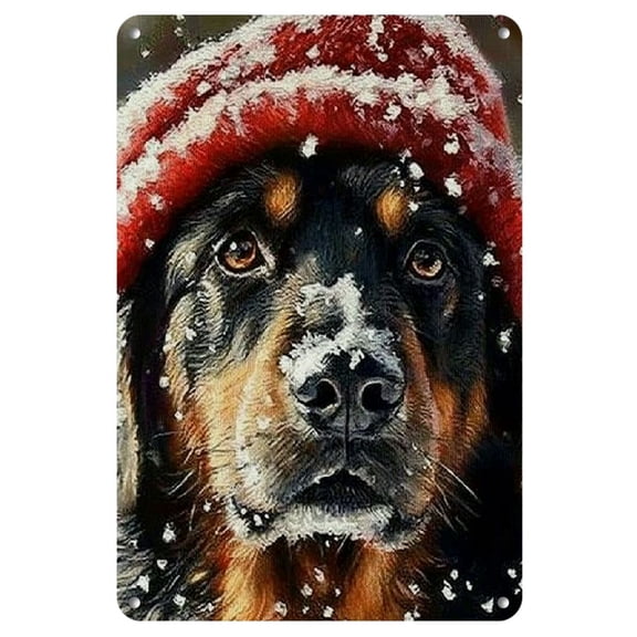 1pc German Shepherd Christmas Retro Metal Sign - Durable Iron Wall Decor with Vibrant, Fade-Resistant Dog in Red Beanie Design for Home &amp; Office