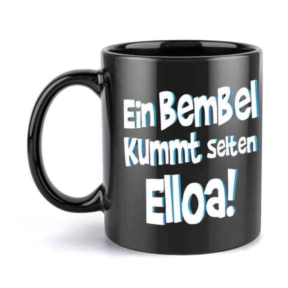 1pc German Slogan Ceramic Coffee Mug 11oz Ein Bembel Kummm Selt Elloa Humorous Design Black with Blue White Text Friends Family All Season Use Coffee Bar Accessories German Cup My