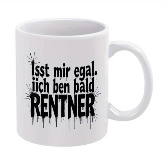 1pc German Text Coffee Mug 11oz Ceramic Cup with Bold Black Lettering Ink Splatter Design Hand Wash Only Reusable Drinkware Hot Cold Beverages Birthday Holiday Idea Versatile Beverage Holder