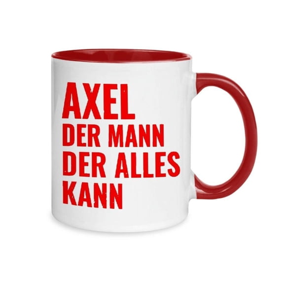 1pc German Text Red White TV Show Inspired Coffee Mug Axel Der Mann Der Mann Der Alles Kannt Design 11oz White Ceramic Cup with Black Lettering Hot Cold Drinks German Phrase Gifts