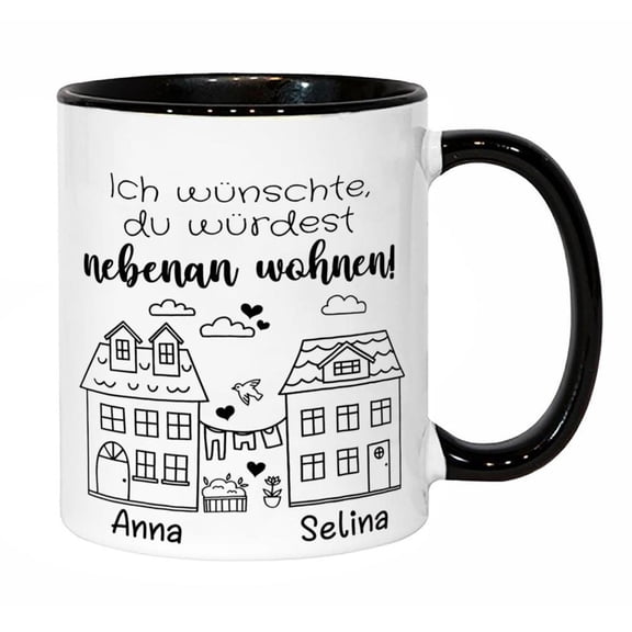 1pc German Themed ized Name Word German Phrase Mug 11oz 325ml White Black German Village Design Ceramic Cup with Microwave Rim Family Names Anna Selin
