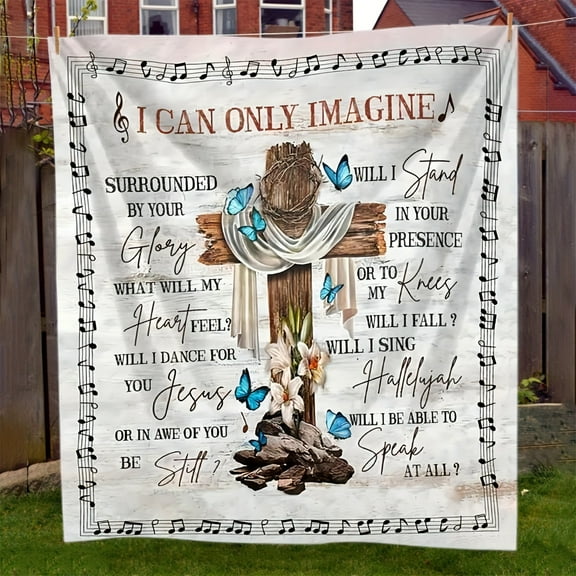 1pc Gift Blanket For Friends Christian Cross Pattern Soft Blanket Flannel Blanket For Couch Sofa Office Bed Camping Travel, Multi-purpose Gift Blanket For All Season