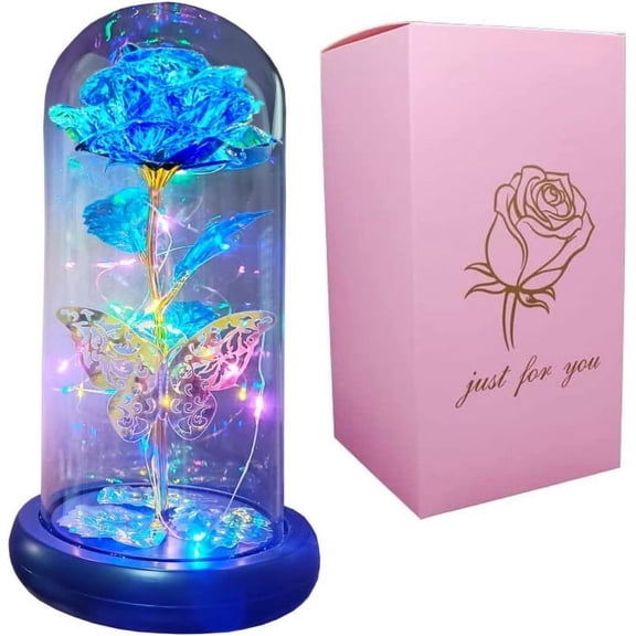 1pc with Gift Box Artificial Rose Flower Birthday Gift for Women/Mom/Girls, Women's Gift Birthday Gifts Colorful LED Preserved Rose Gift Flower in Glass Dome, Unique Gift for Her, Mom, Grandma