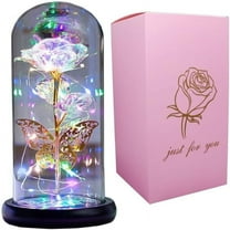 1pc with Gift Box Artificial Rose Flower Birthday Gift for Women/Mom/Girls, Women's Gift Birthday Gifts Colorful LED Preserved Rose Gift Flower in Glass Dome, Unique Gift for Her, Mom, Grandma