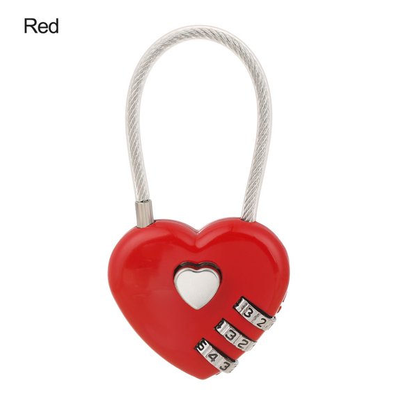 1pc Gift Locker Case Supply Travel Suitcase Valentine's Day Luggage Code 3 Digit Password Padlock Heart Shaped Lock Security Tool RED