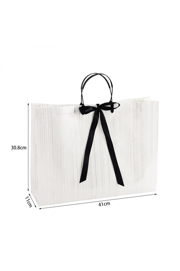 1pc Gift Packaging White Non-woven Bag With Black Border Shopping Bags Portable Tote Bags Bow Ribbon Dinner Party Supplies