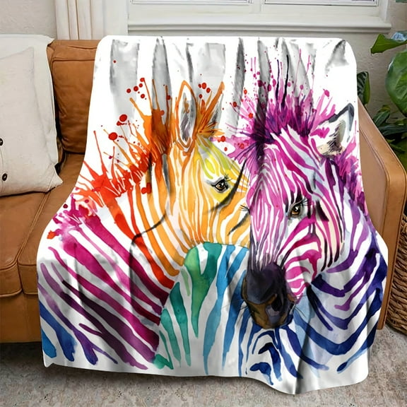 1pc Gifts Blanket For Animal Fans Colorful Zebra Soft Blanket Flannel Blanket Warm And Comfortable Throw Blanket, Skin-friendly Sofa Bed Blanket